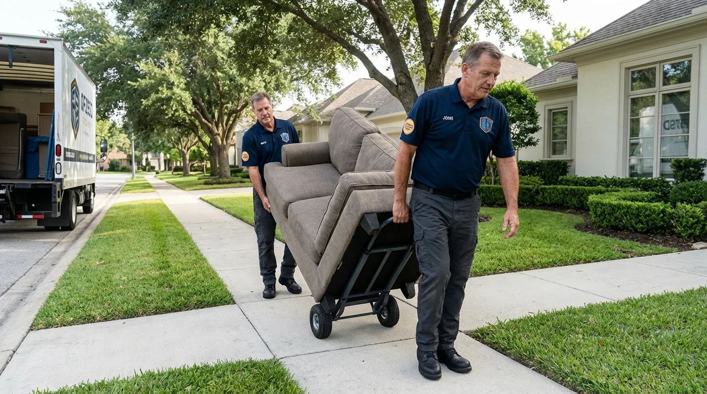 Local residential moving crew loading furniture in Bath, MI