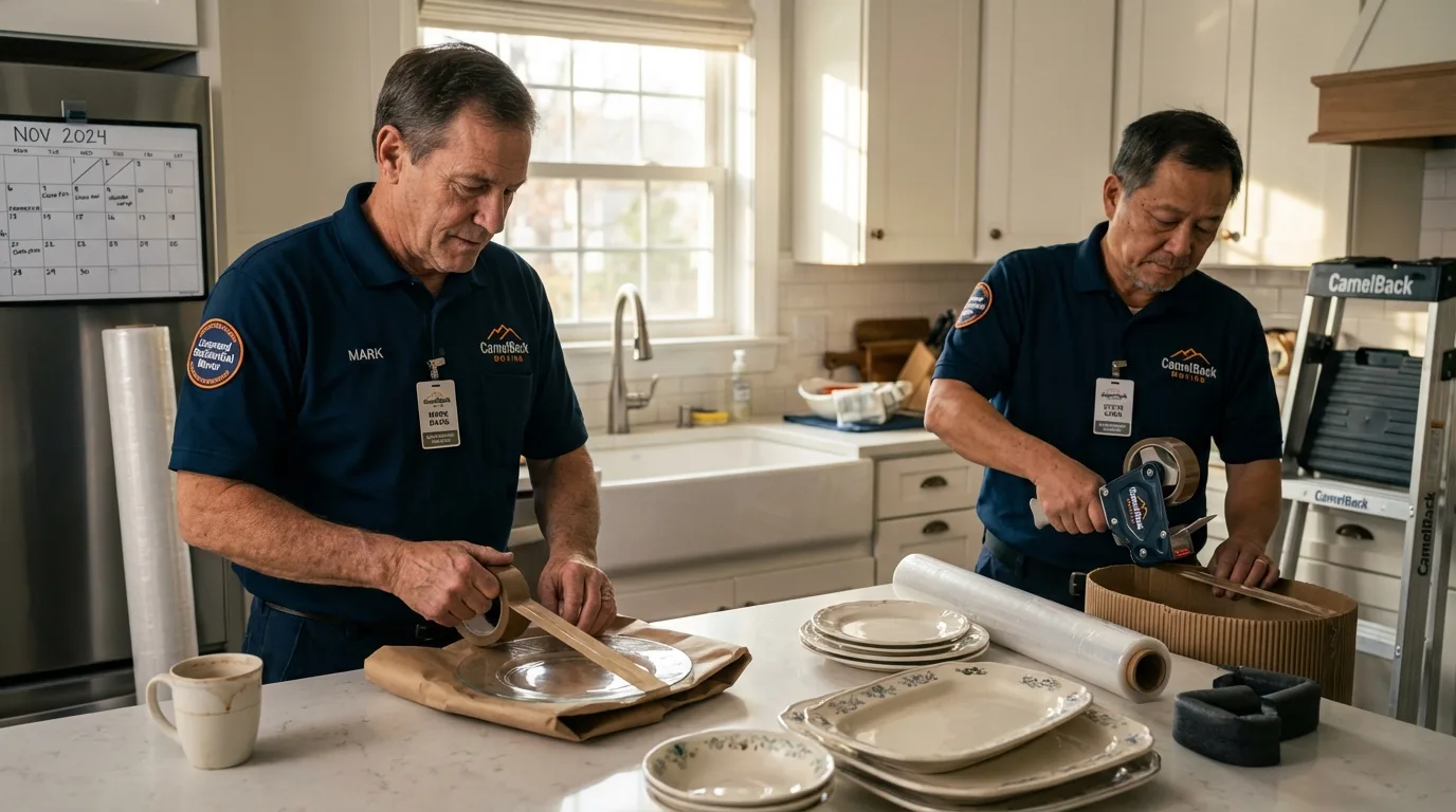 Professional crew packing kitchen dishware in Bath, MI